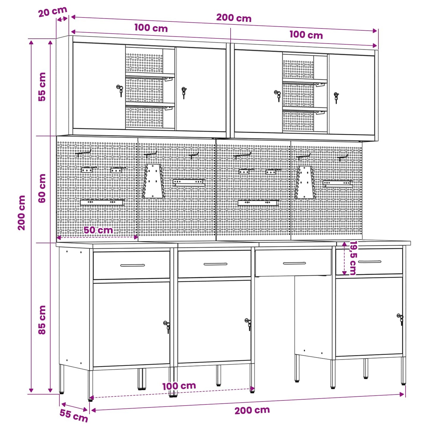 Werkbank 10 Stk. Rot und Grau Ingenieure Holz und Stahl