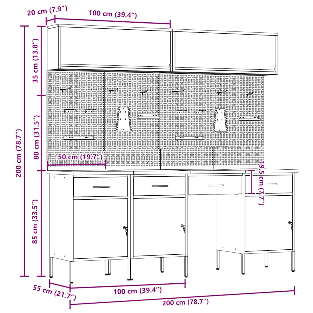 Arbeitsschrankset mit Schubladen mit Speicher 10 stk. Rot