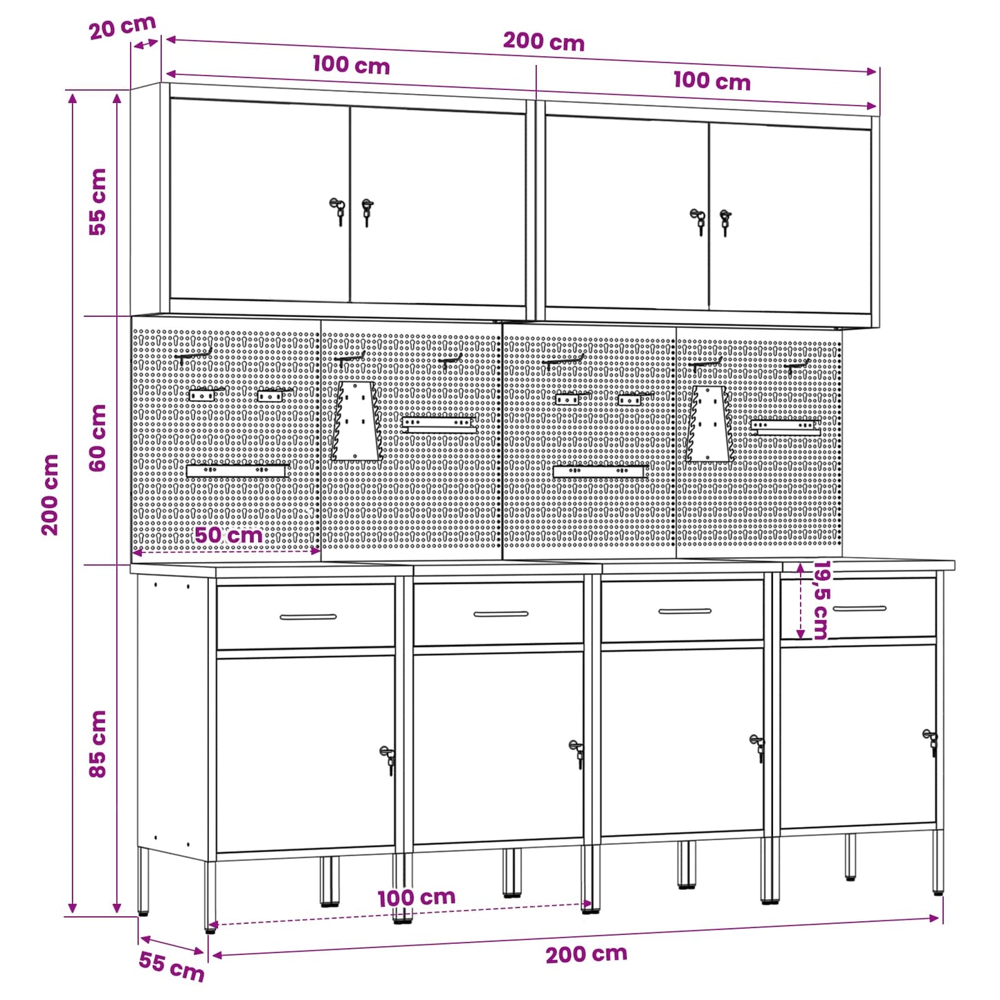 Werkbank 10 Stk. Schwarz und Grau Ingenieure Holz und Stahl