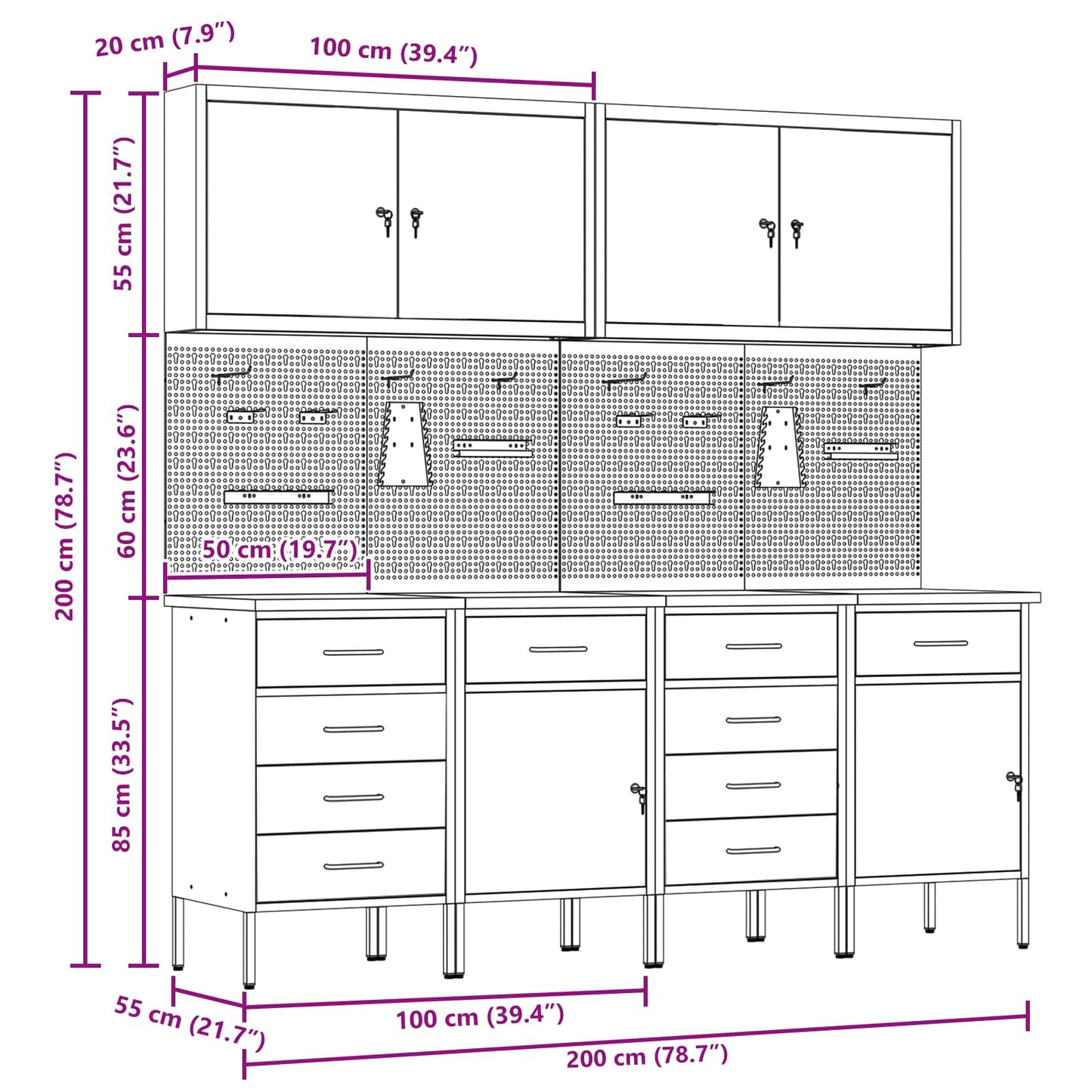 Werkbank 10 Stk. Schwarz und Grau Ingenieure Holz und Stahl