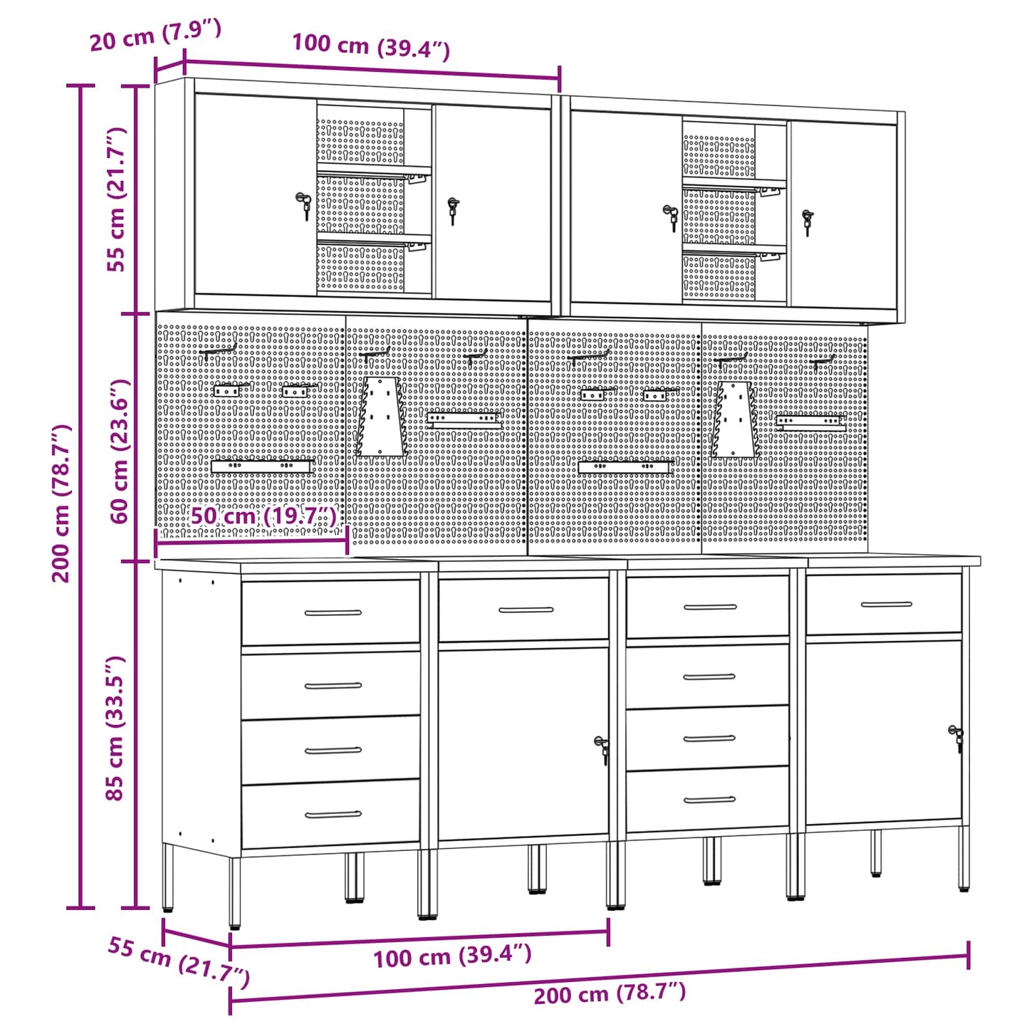 Werkbank 10 Stk. Rot und Grau Ingenieure Holz und Stahl