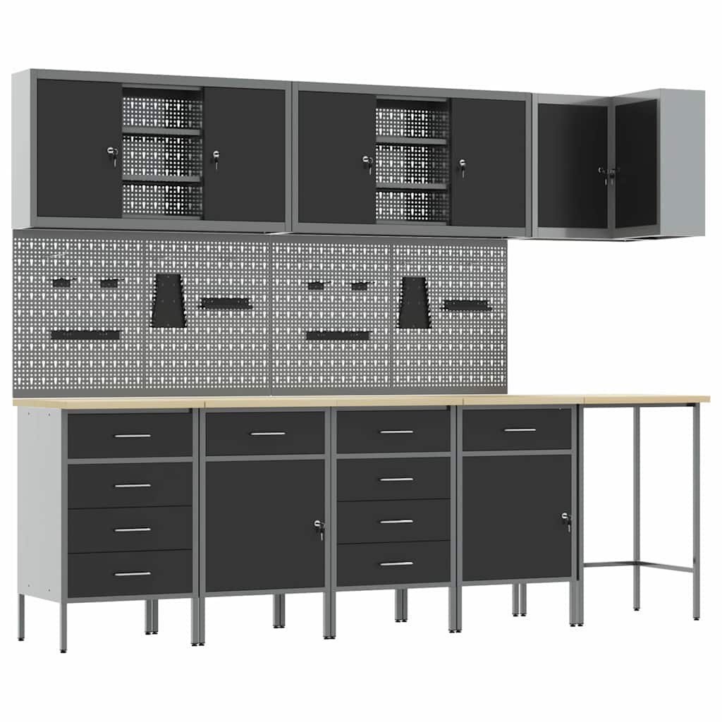 Werkzeugschrank mit Schubladen 12 pcs Schwarz 255 x 55 x 220 cm