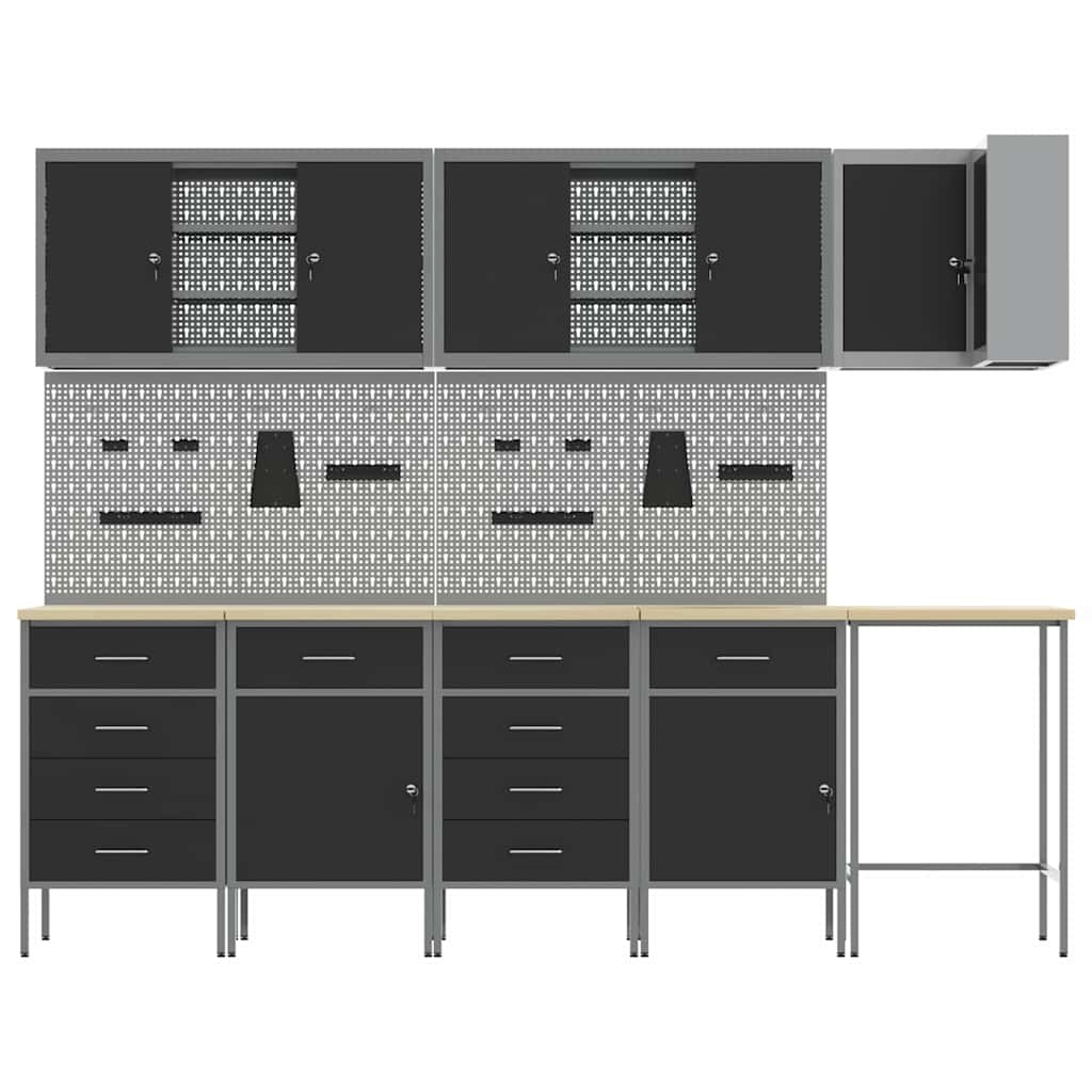 Werkzeugschrank mit Schubladen 12 pcs Schwarz 255 x 55 x 220 cm