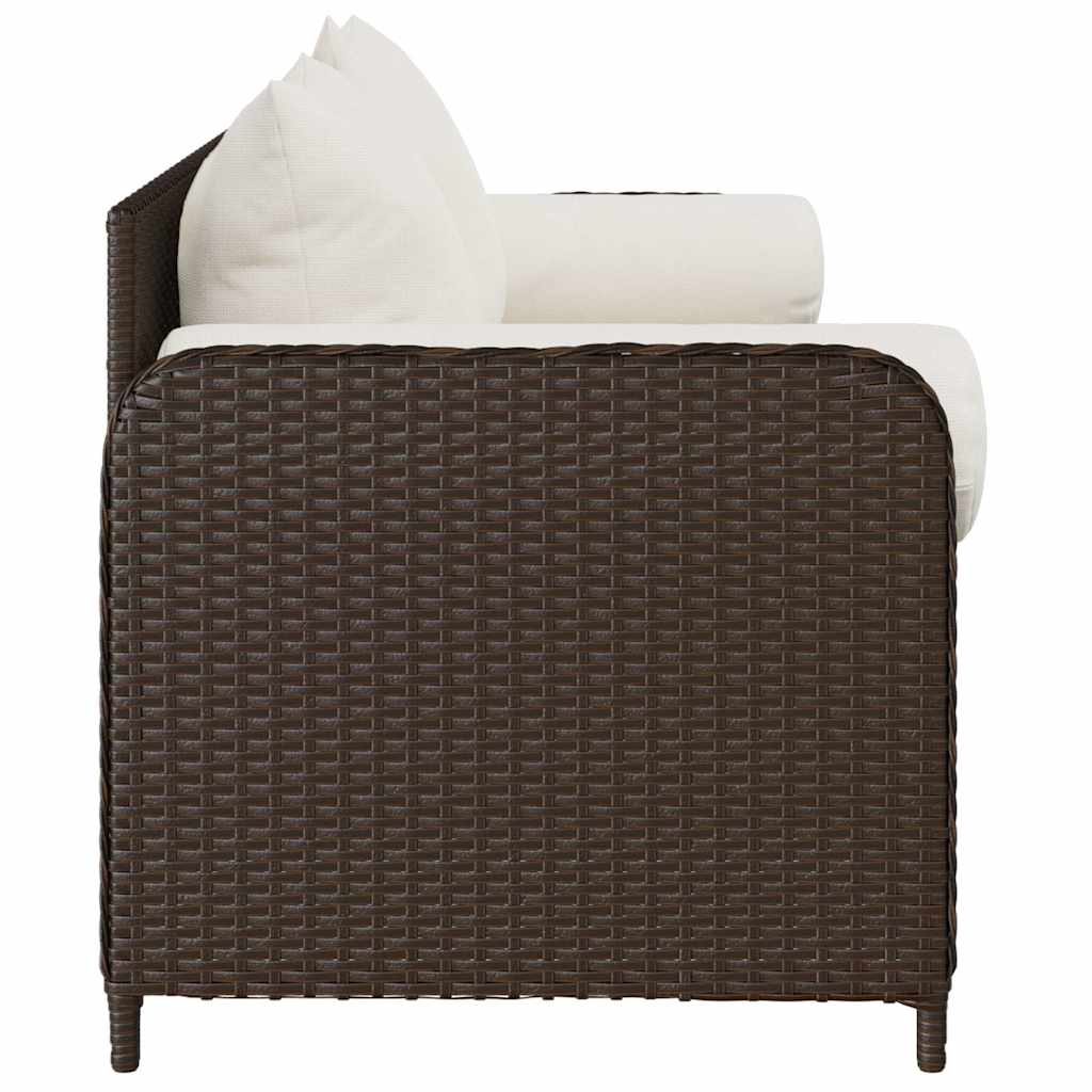 Garden Sofa with Cushions 3-Seater Brown Poly Rattan