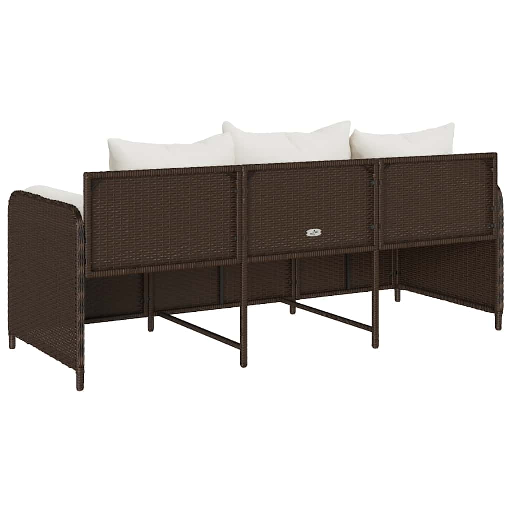 Garden Sofa with Cushions 3-Seater Brown Poly Rattan