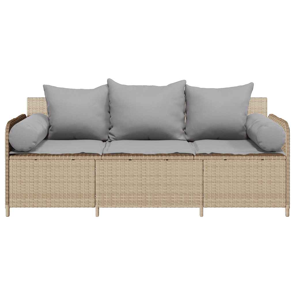 Garden Sofa with Cushions 3-Seater Beige Poly Rattan