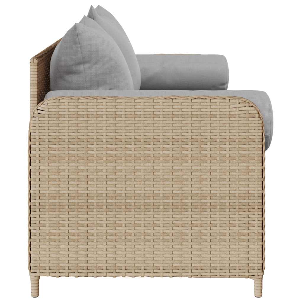 Garden Sofa with Cushions 3-Seater Beige Poly Rattan