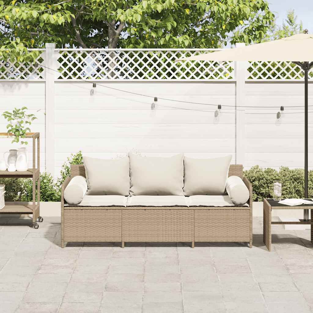 Garden Sofa with Cushions 3-Seater Beige Poly Rattan