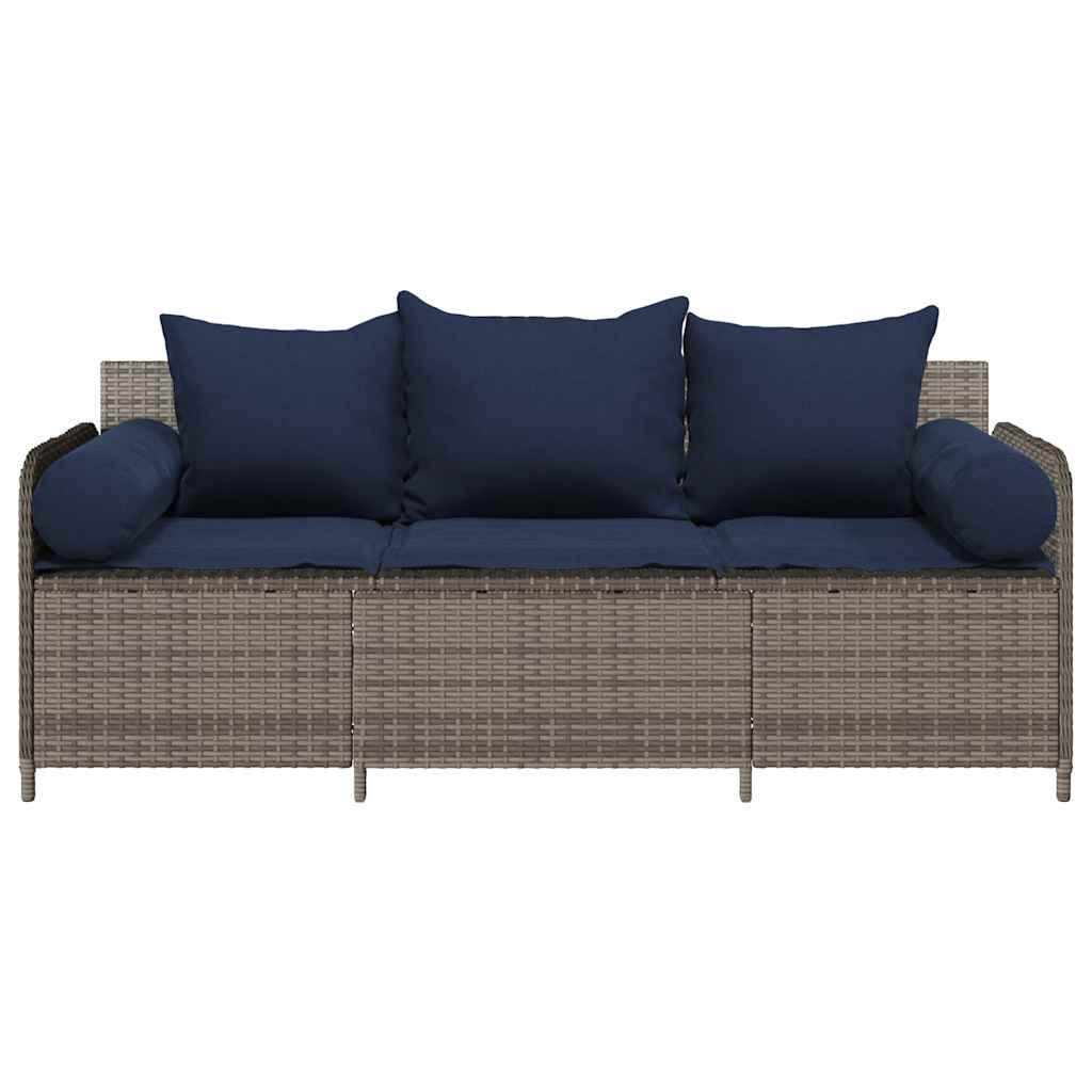 Garden Sofa with Cushions 3-Seater Grey Poly Rattan