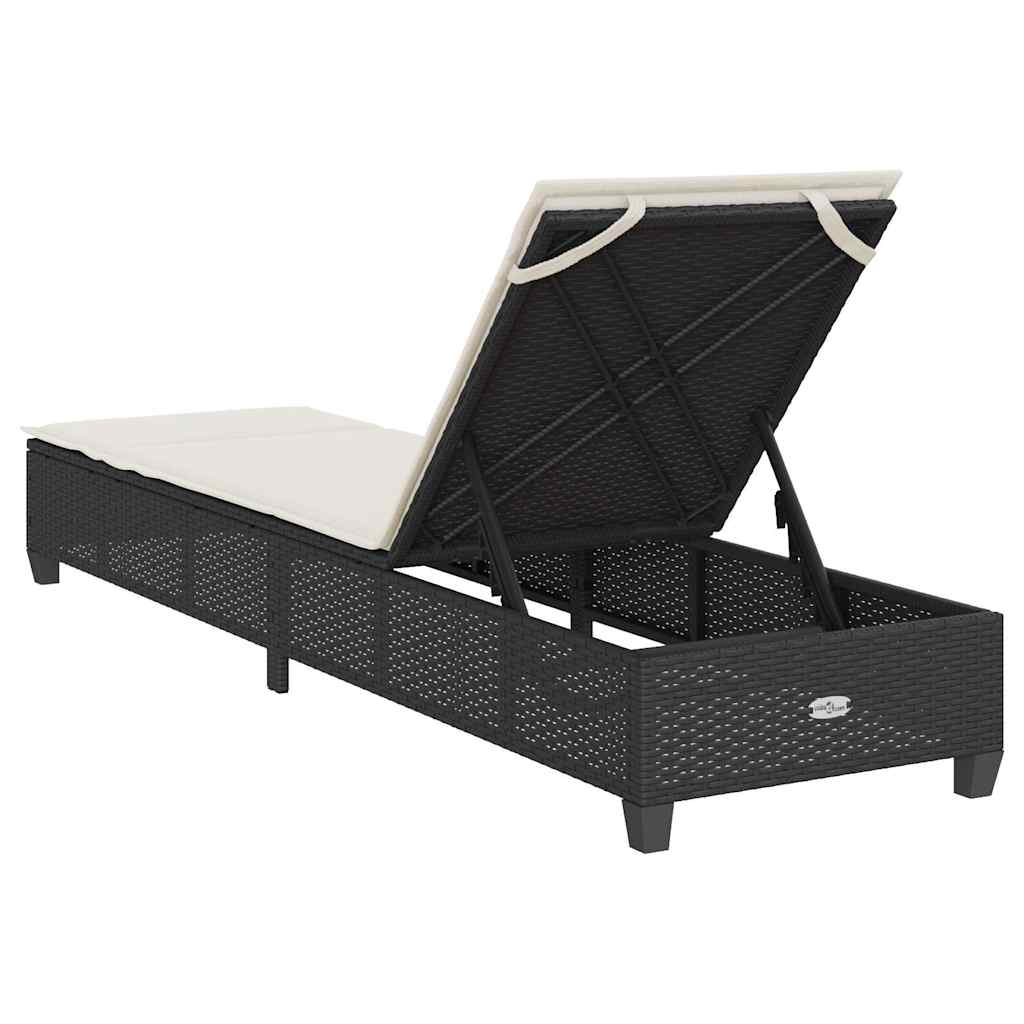 Sonnenliege mit Auflagen Schwarz 55x200x25,5cm Poly Rattan