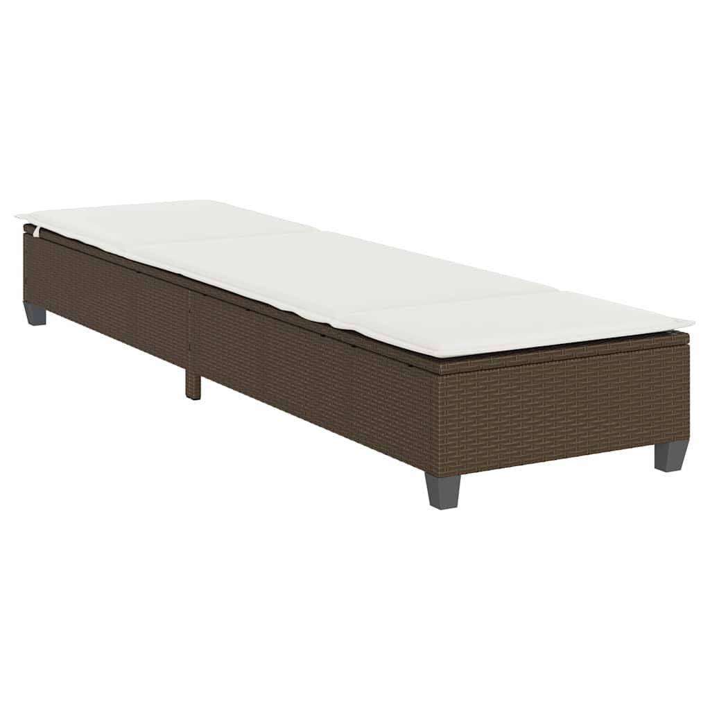 Chaise longue avec coussins marron 55x200x25,5cm en résine tressée
