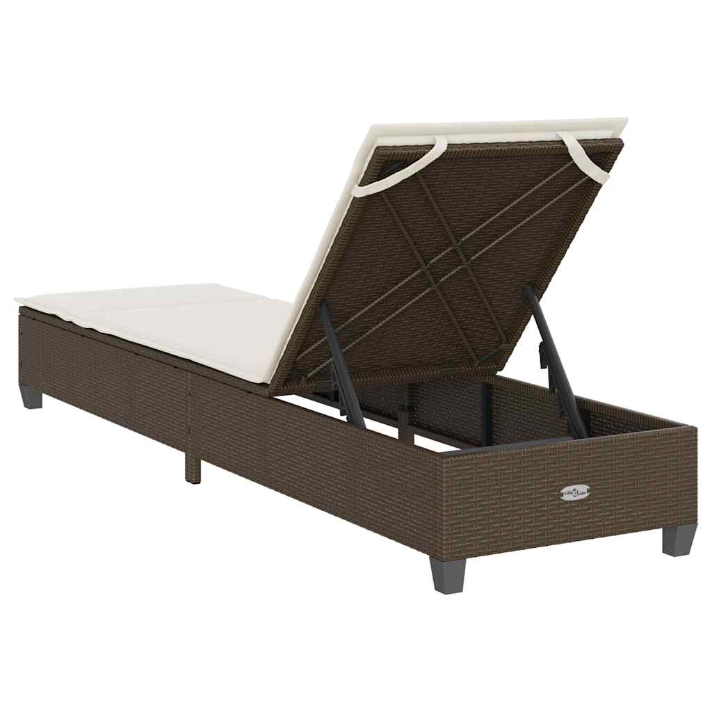 Chaise longue avec coussins marron 55x200x25,5cm en résine tressée
