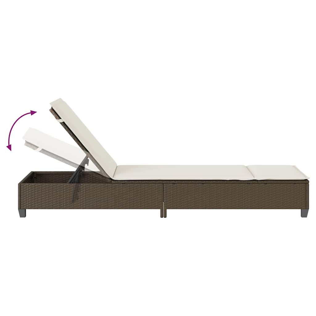 Chaise longue avec coussins marron 55x200x25,5cm en résine tressée