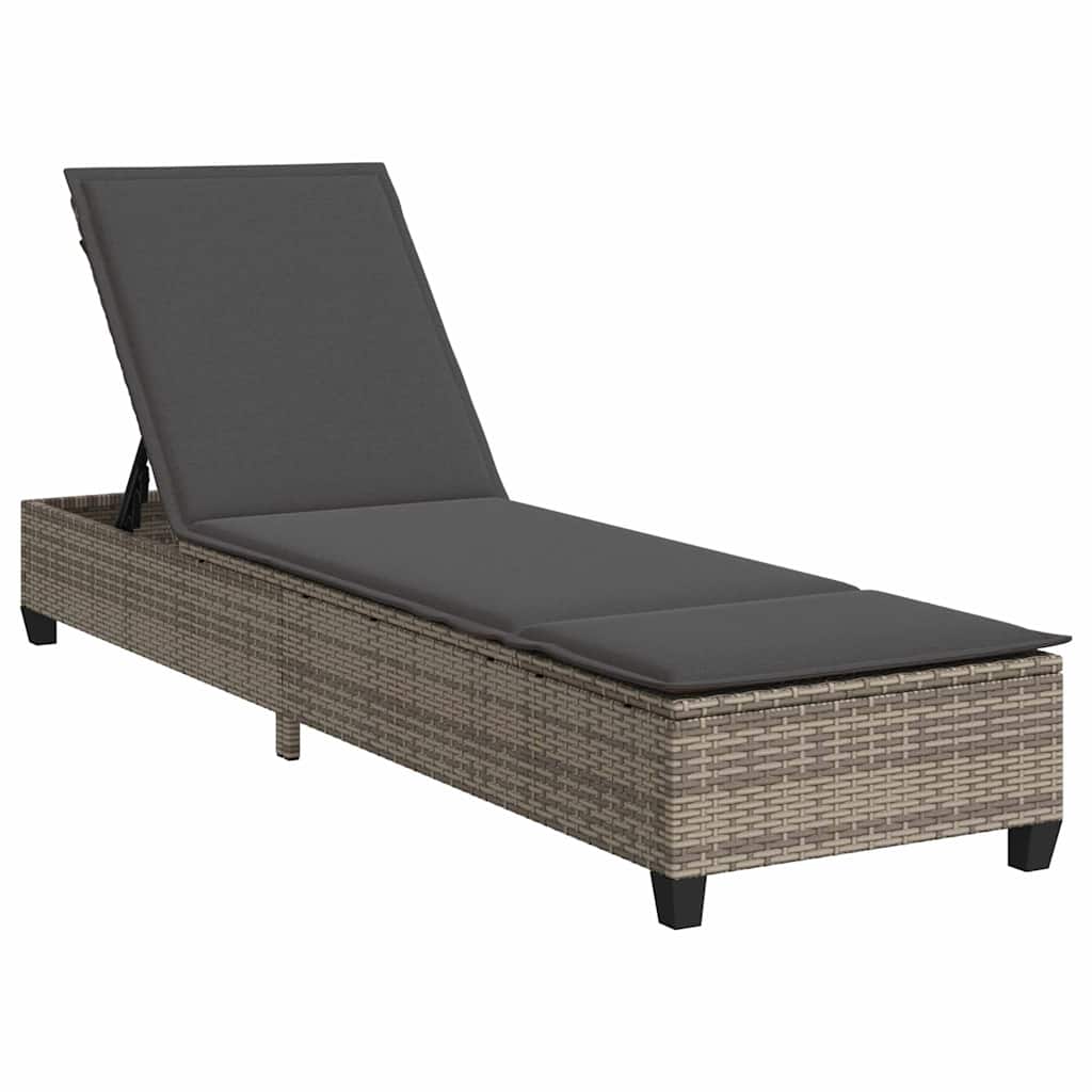 Chaise longue avec coussins gris 55x200x25,5cm en résine tressée