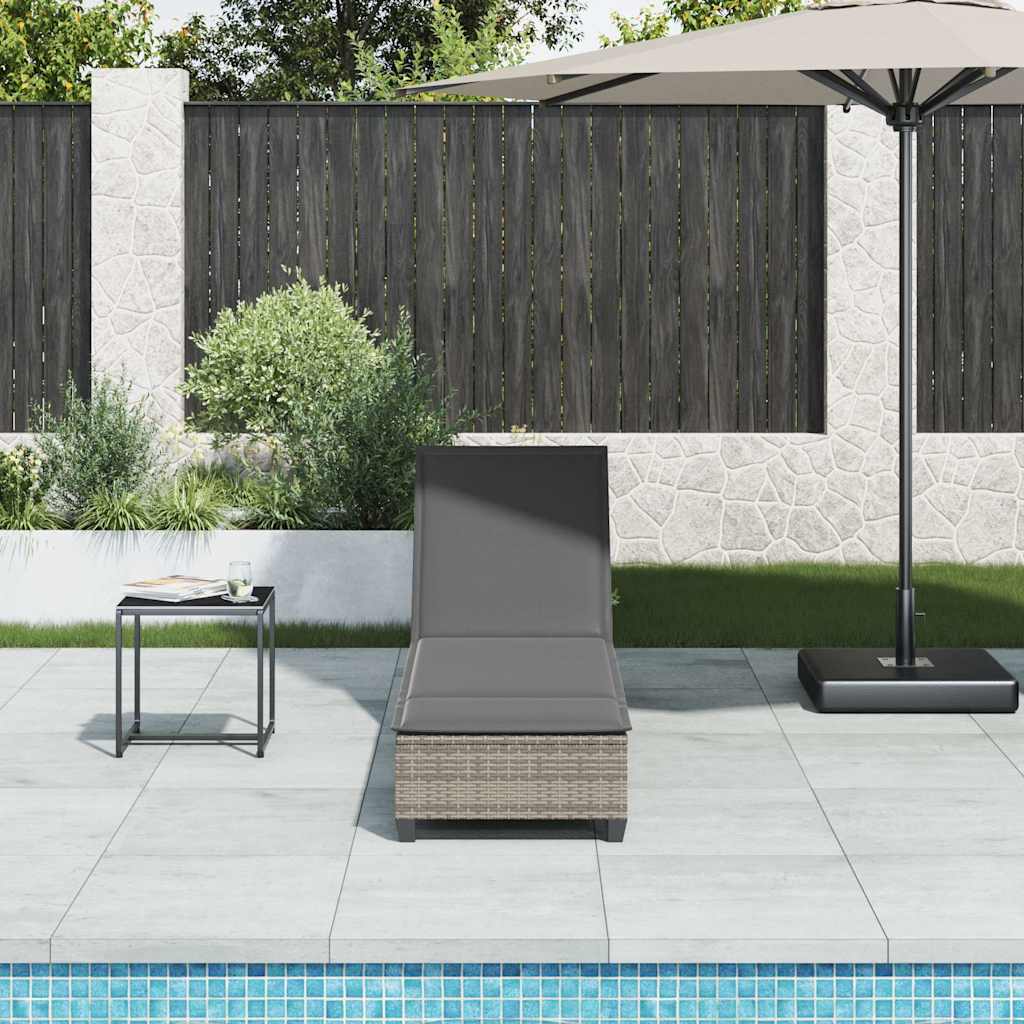 Chaise longue avec coussins gris 55x200x25,5cm en résine tressée