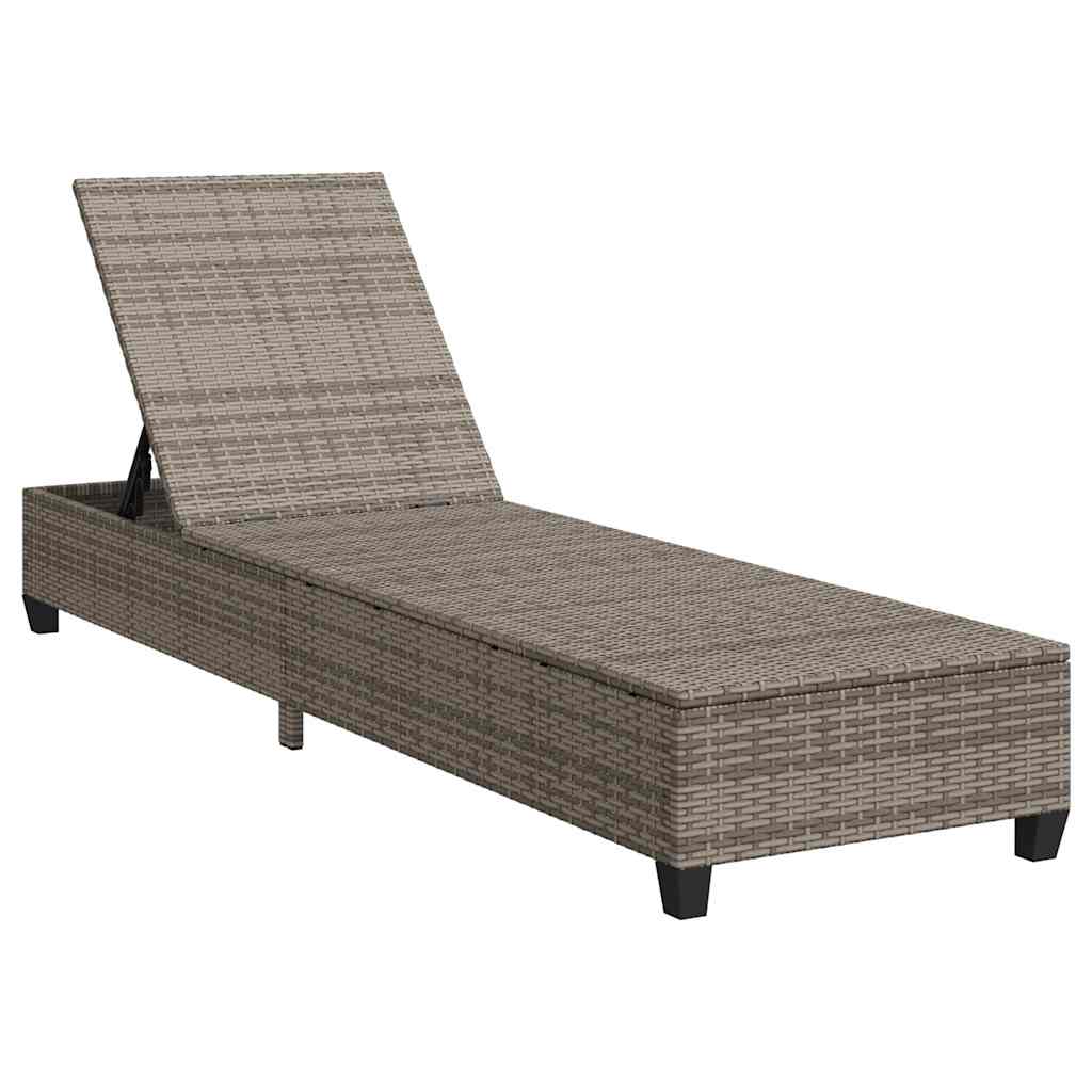 Chaise longue avec coussins gris 55x200x25,5cm en résine tressée