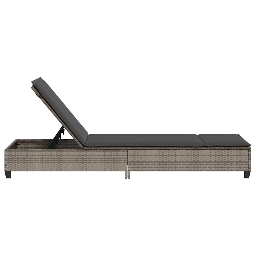 Chaise longue avec coussins gris 55x200x25,5cm en résine tressée