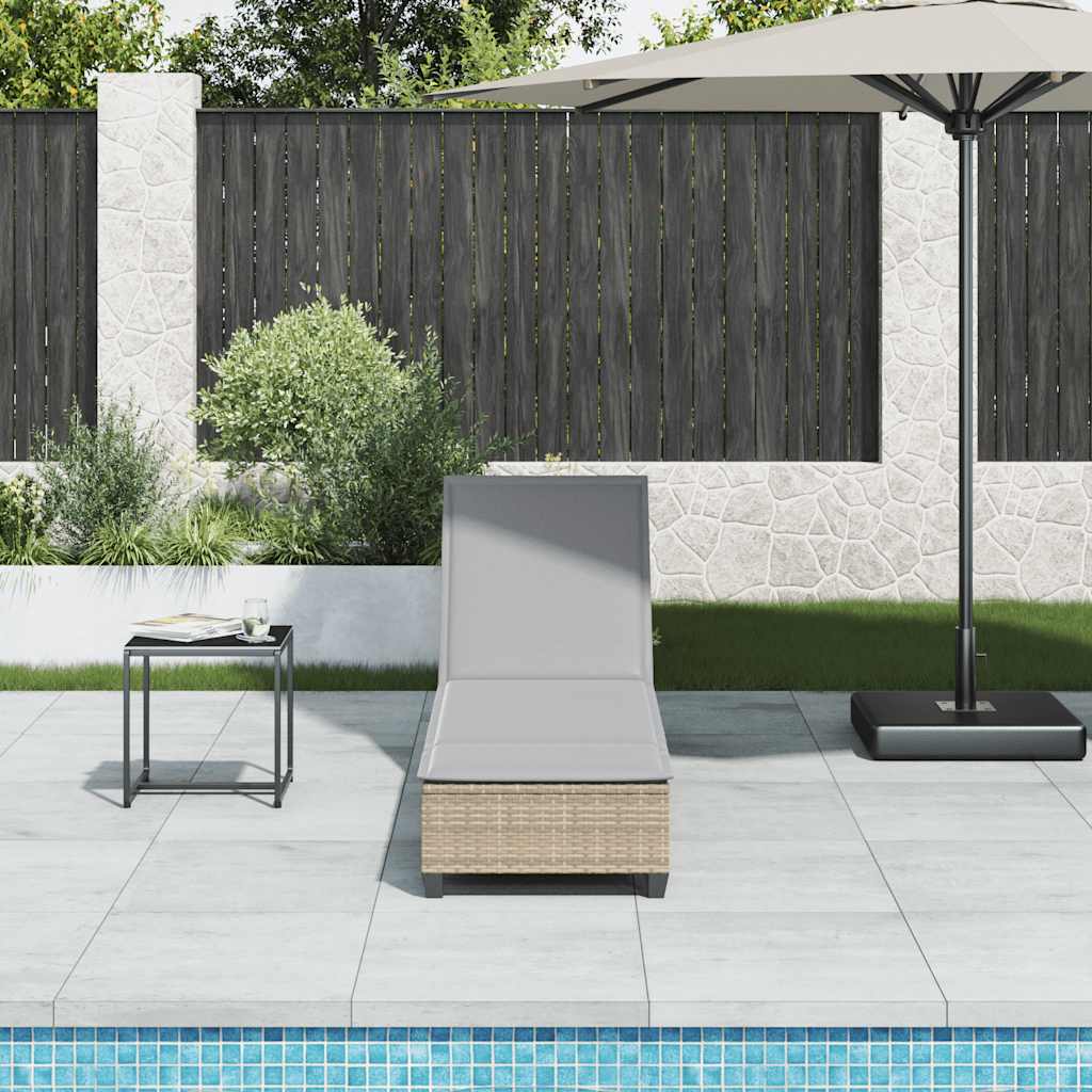 Chaise longue avec coussins beige 55x200x25,5cm en résine tressée