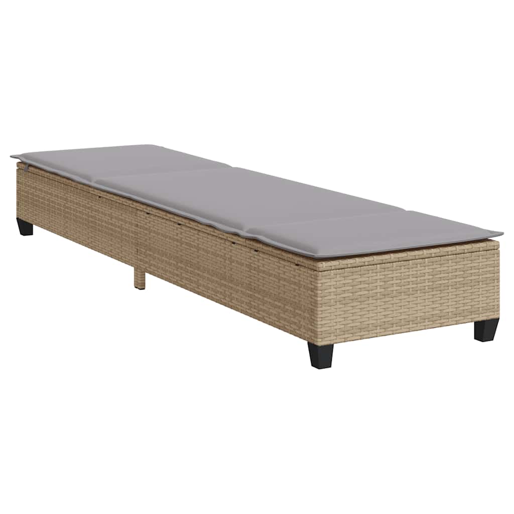 Chaise longue avec coussins beige 55x200x25,5cm en résine tressée