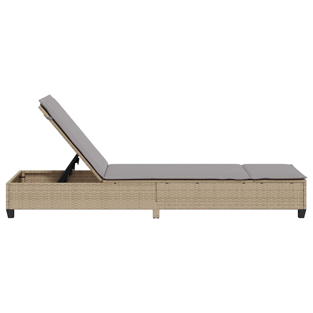 Chaise longue avec coussins beige 55x200x25,5cm en résine tressée