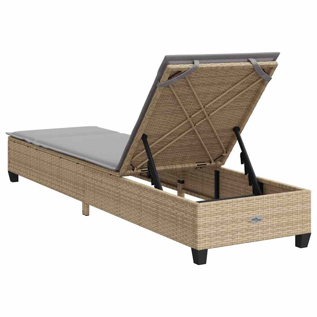 Chaise longue avec coussins beige 55x200x25,5cm en résine tressée