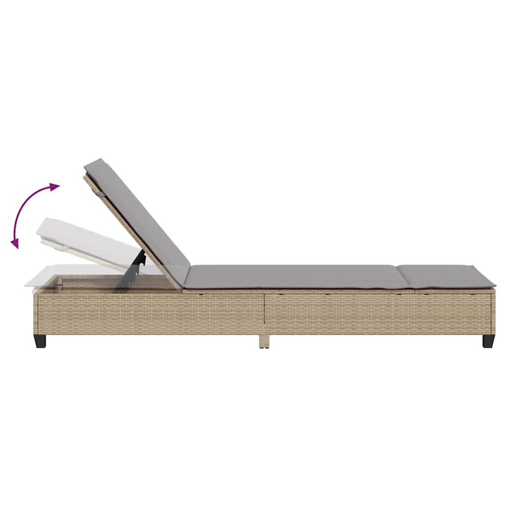 Chaise longue avec coussins beige 55x200x25,5cm en résine tressée
