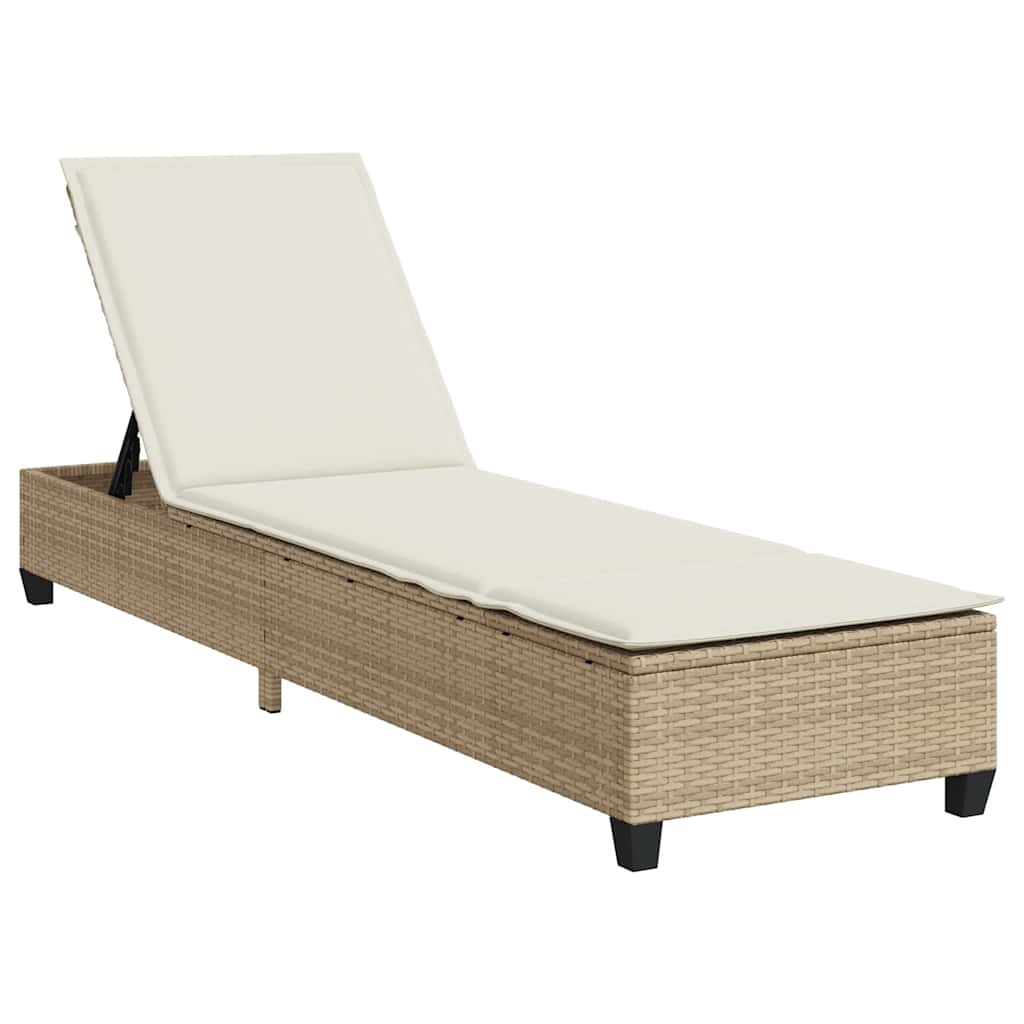 Chaise longue avec coussins beige 55x200x25,5cm en résine tressée