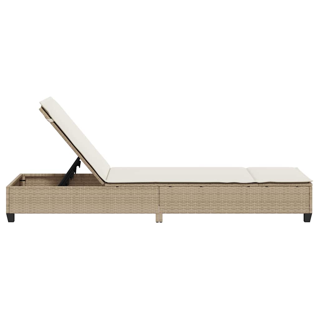 Chaise longue avec coussins beige 55x200x25,5cm en résine tressée