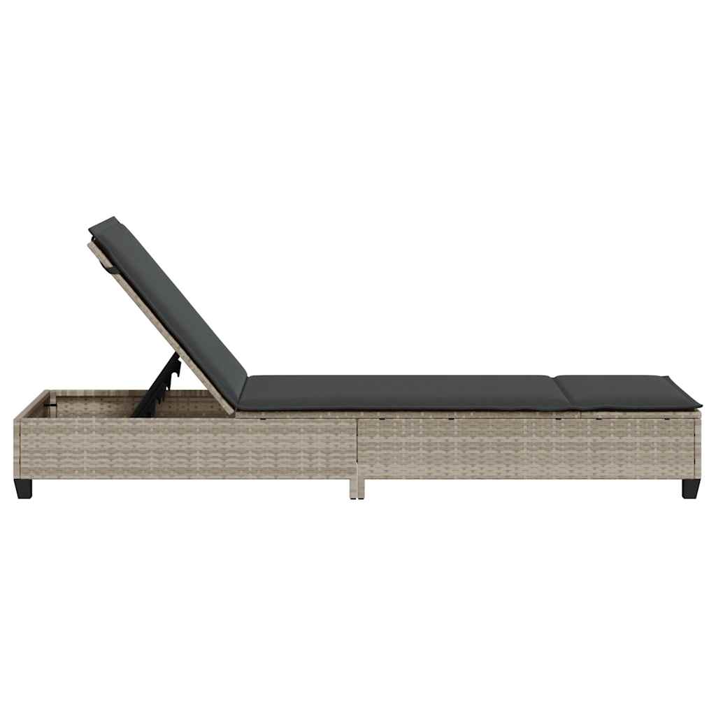 Chaise longue avec coussins gris clair 55x200x25,5cm en résine tressée