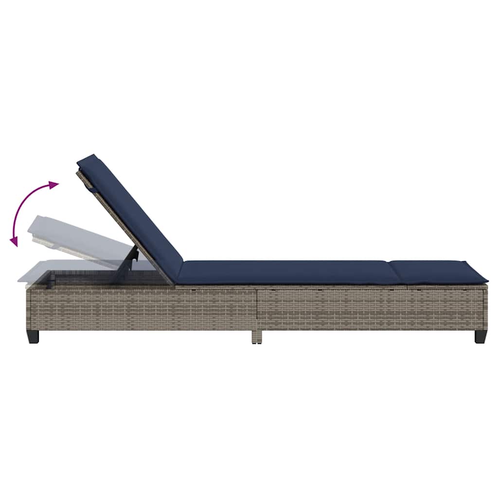 Chaise longue avec coussins gris 55x200x25,5cm en résine tressée