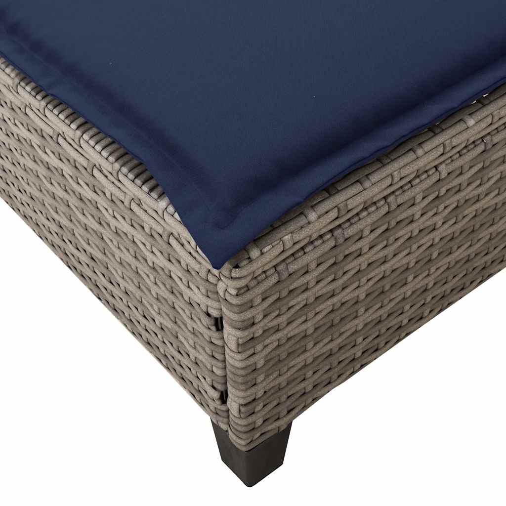 Chaise longue avec coussins gris 55x200x25,5cm en résine tressée
