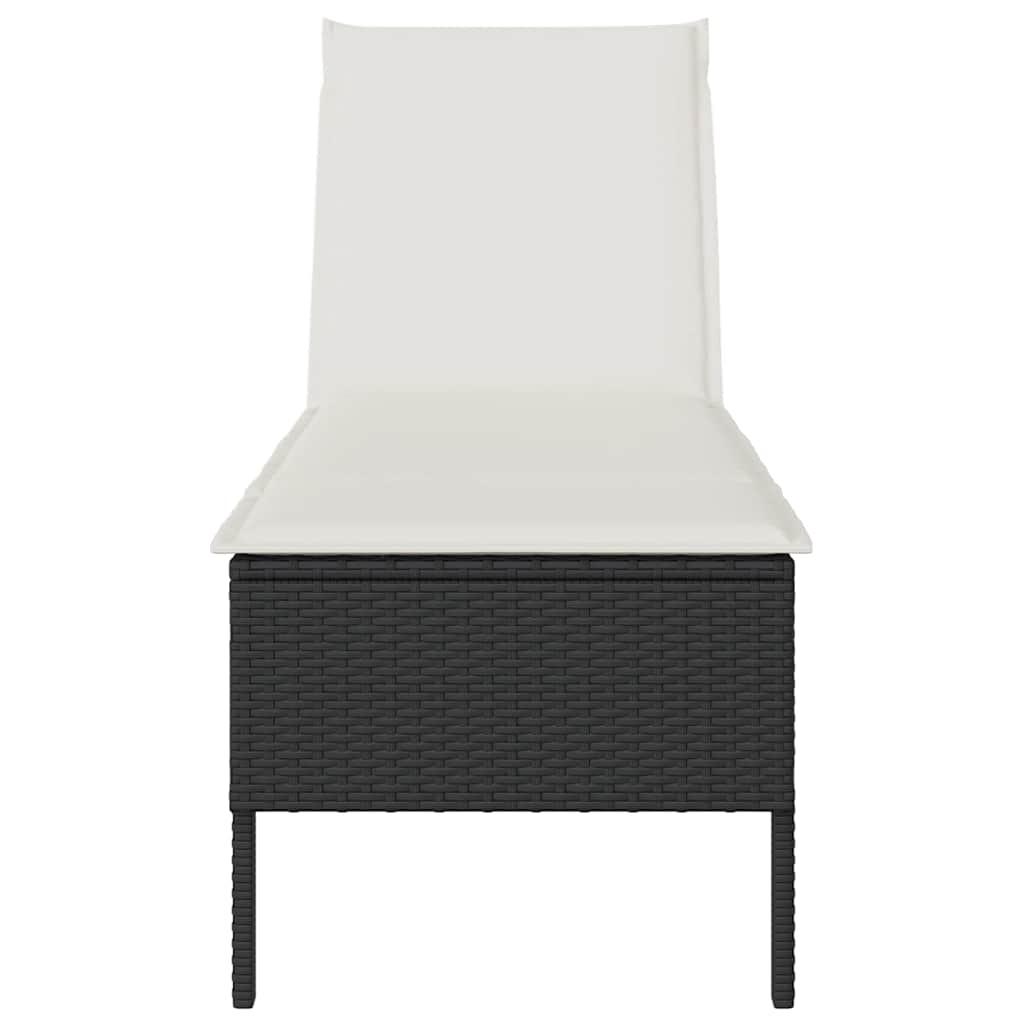 Chaise longue avec coussin noir 55x200x44 cm en résine tressée