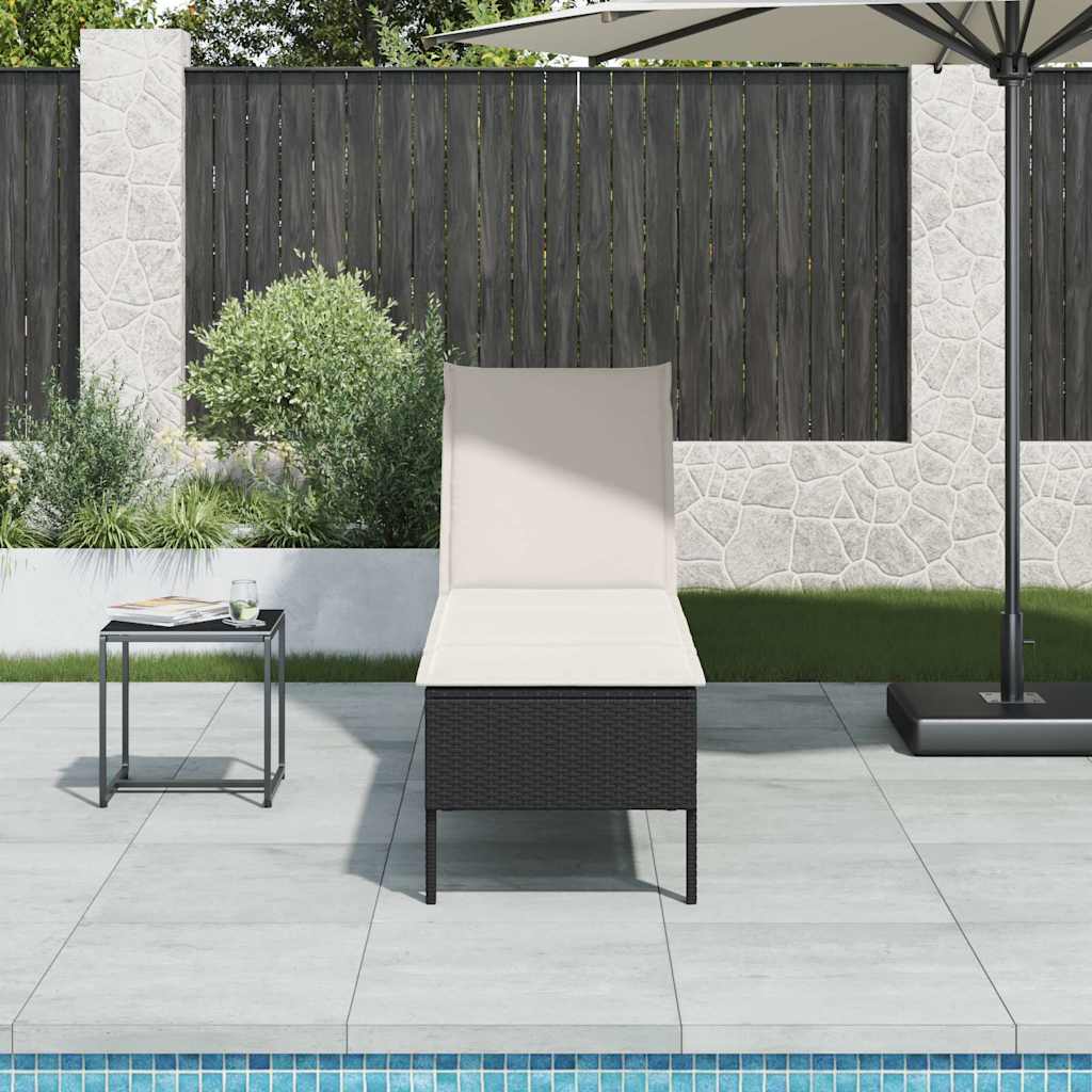 Chaise longue avec coussin noir 55x200x44 cm en résine tressée