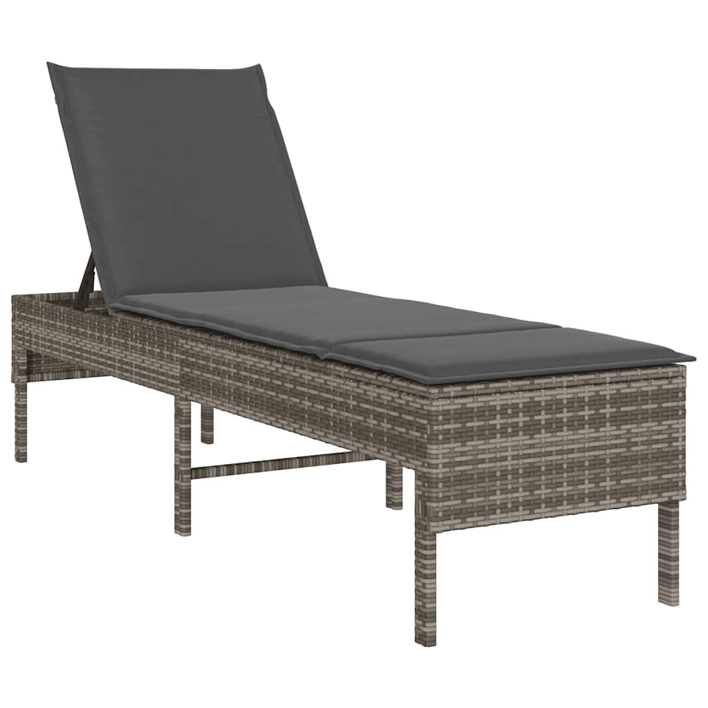 Chaise longue avec coussin gris 55x200x44 cm en résine tressée