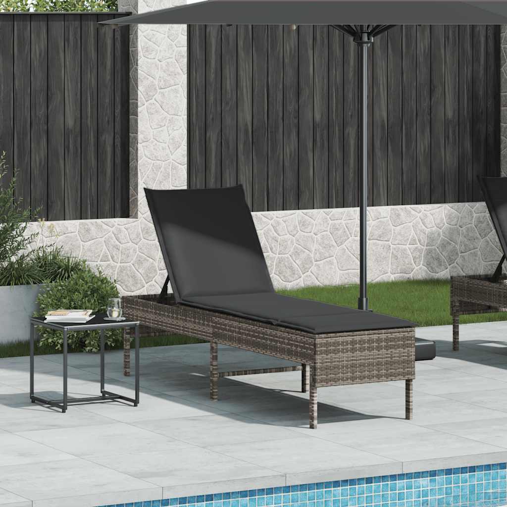Chaise longue avec coussin gris 55x200x44 cm en résine tressée