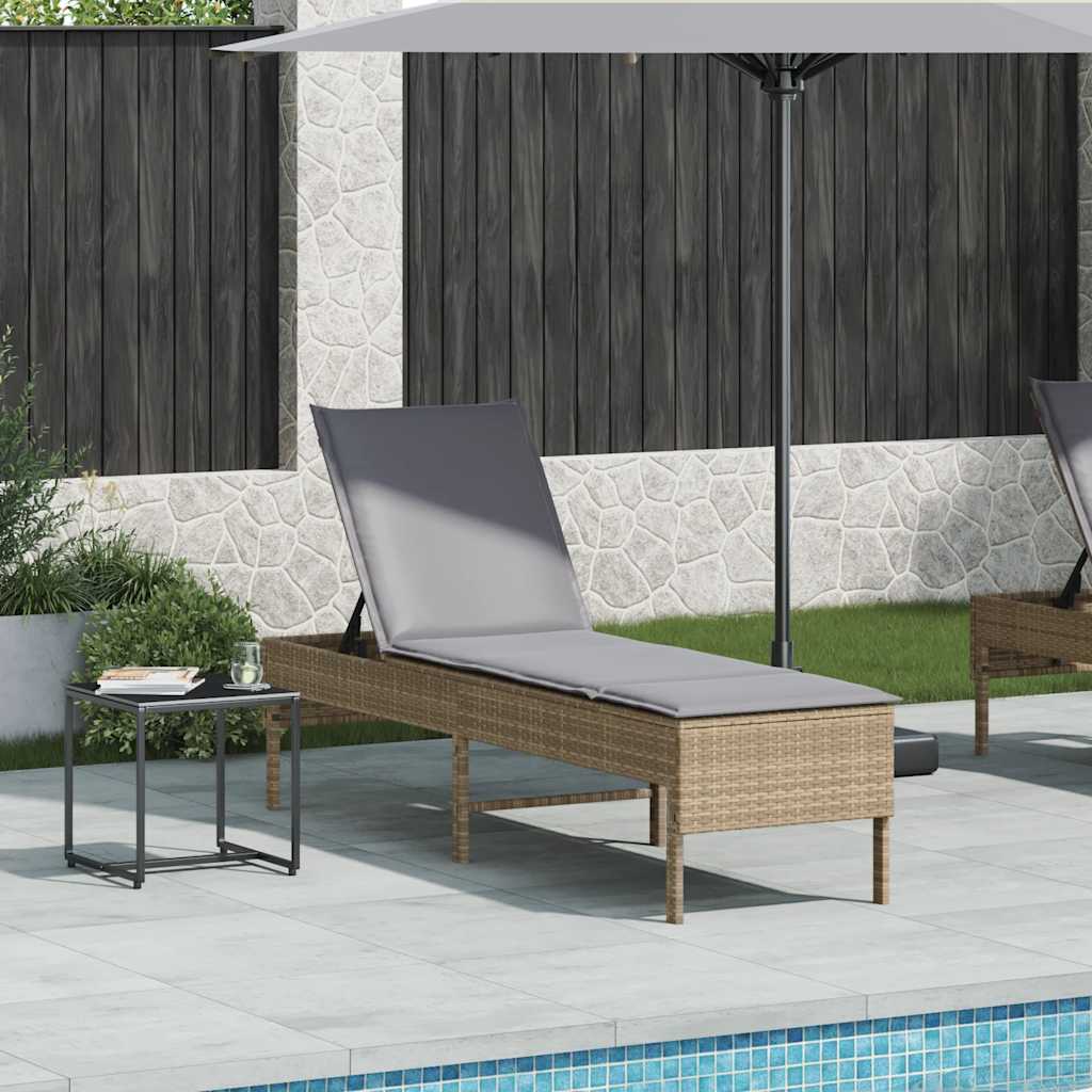 Chaise longue avec coussin beige 55x200x44 cm en résine tressée