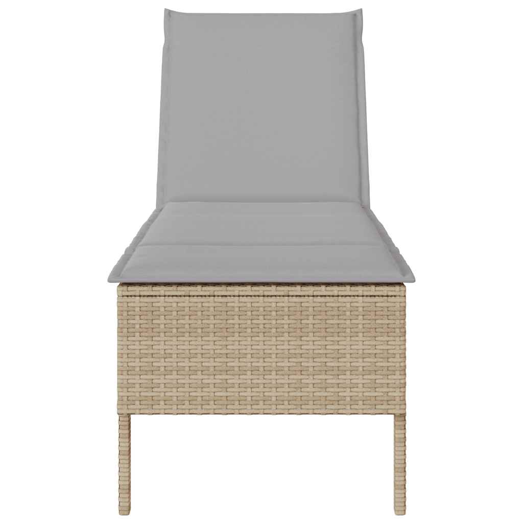 Chaise longue avec coussin beige 55x200x44 cm en résine tressée