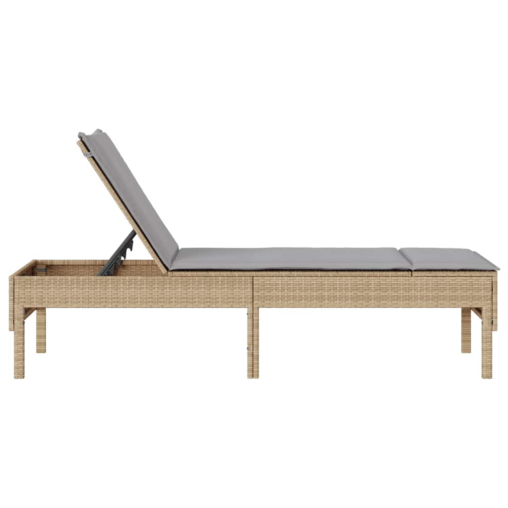 Chaise longue avec coussin beige 55x200x44 cm en résine tressée