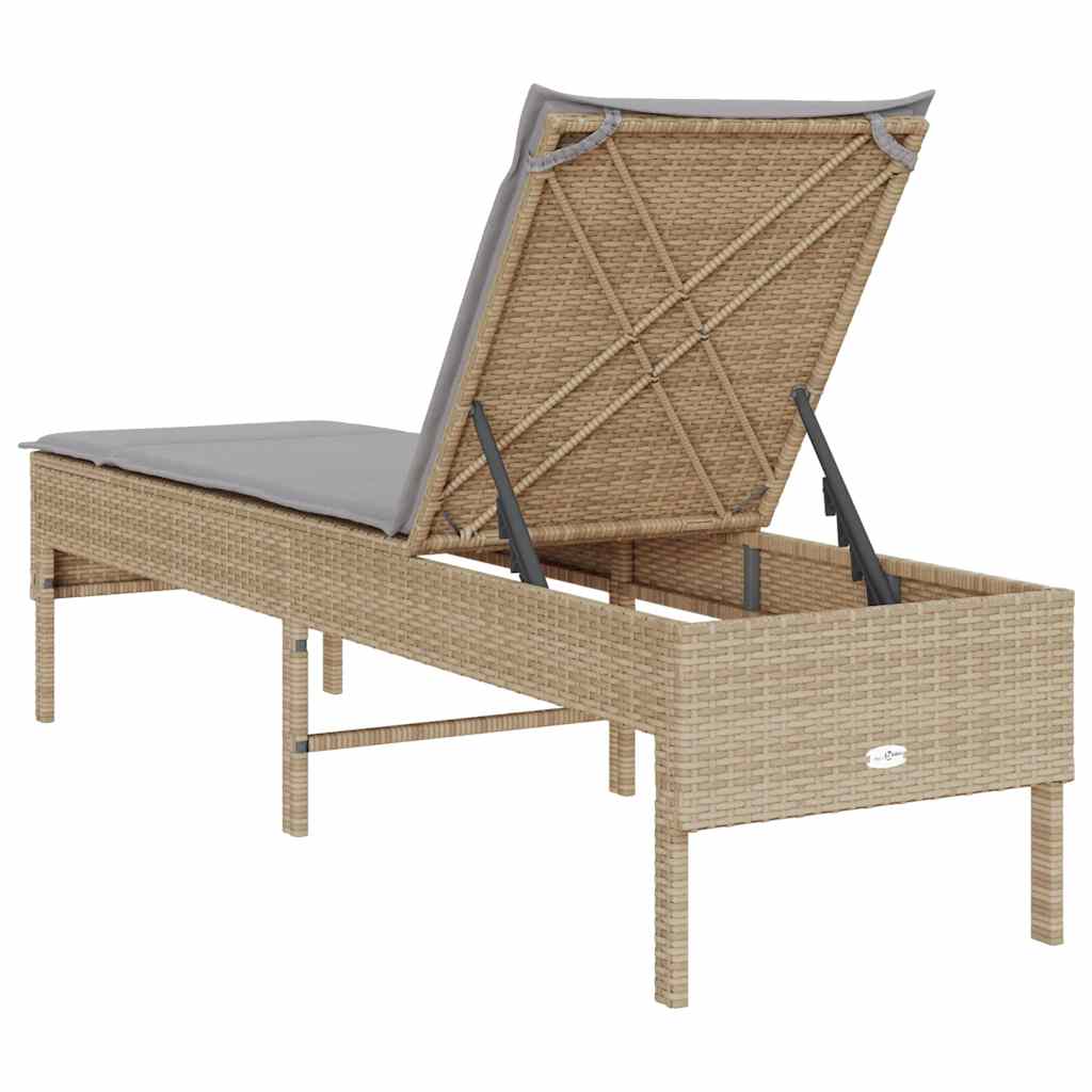 Chaise longue avec coussin beige 55x200x44 cm en résine tressée