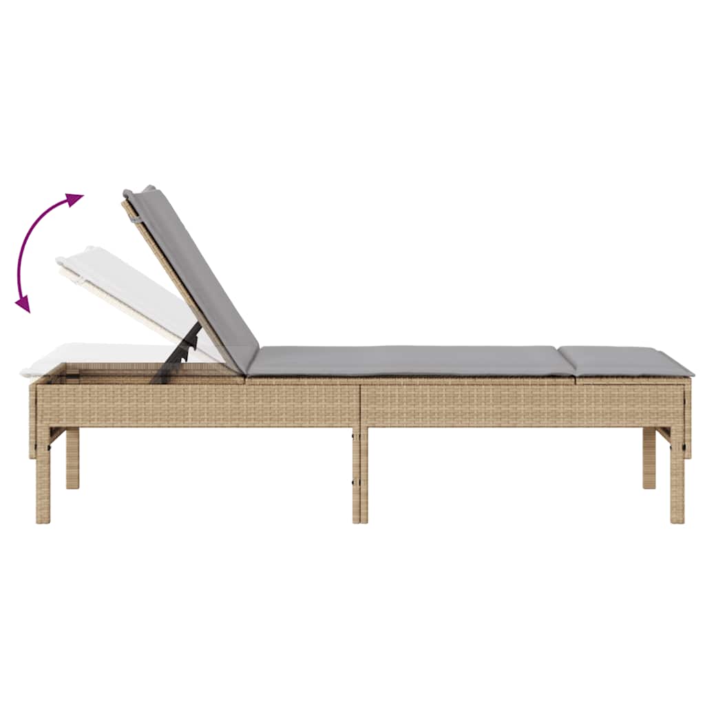 Chaise longue avec coussin beige 55x200x44 cm en résine tressée