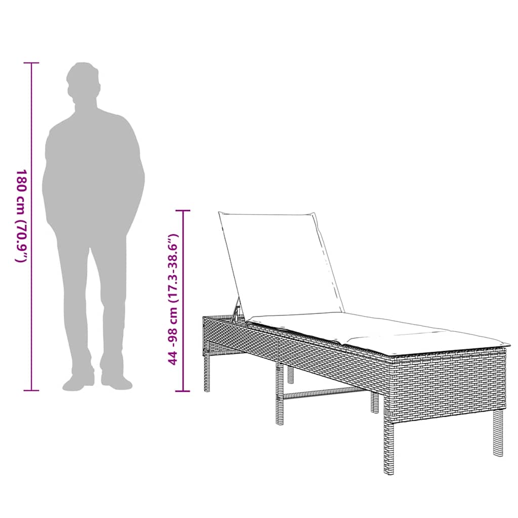 Chaise longue avec coussin beige 55x200x44 cm en résine tressée