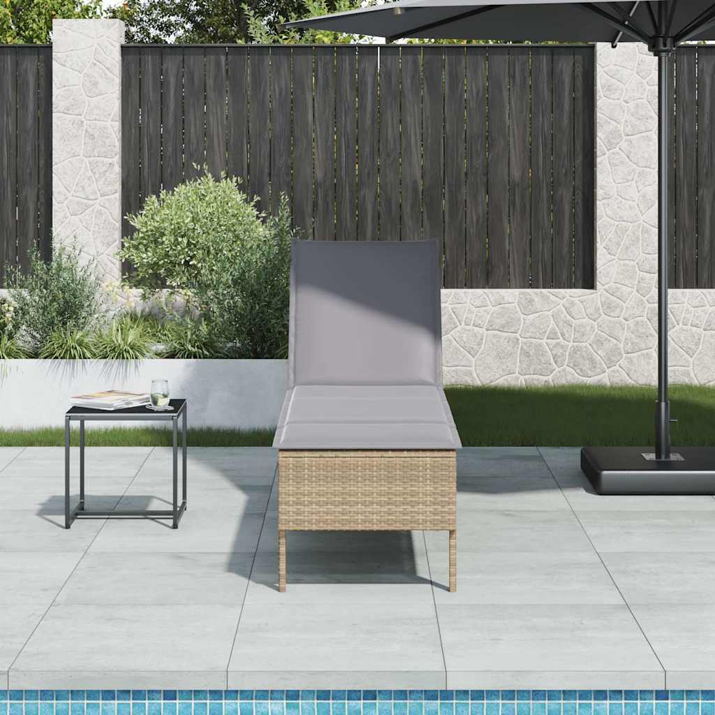 Chaise longue avec coussin beige 55x200x44 cm en résine tressée