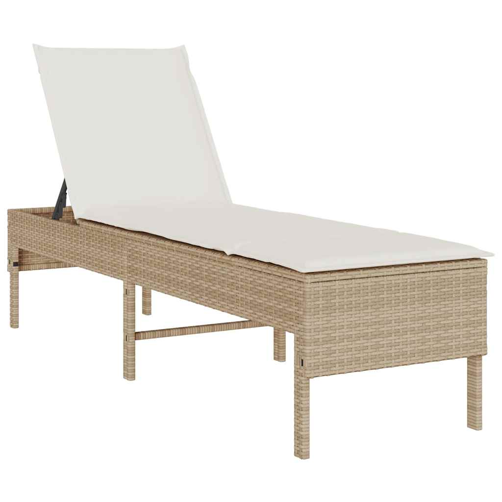 Chaise longue avec coussin beige 55x200x44 cm en résine tressée