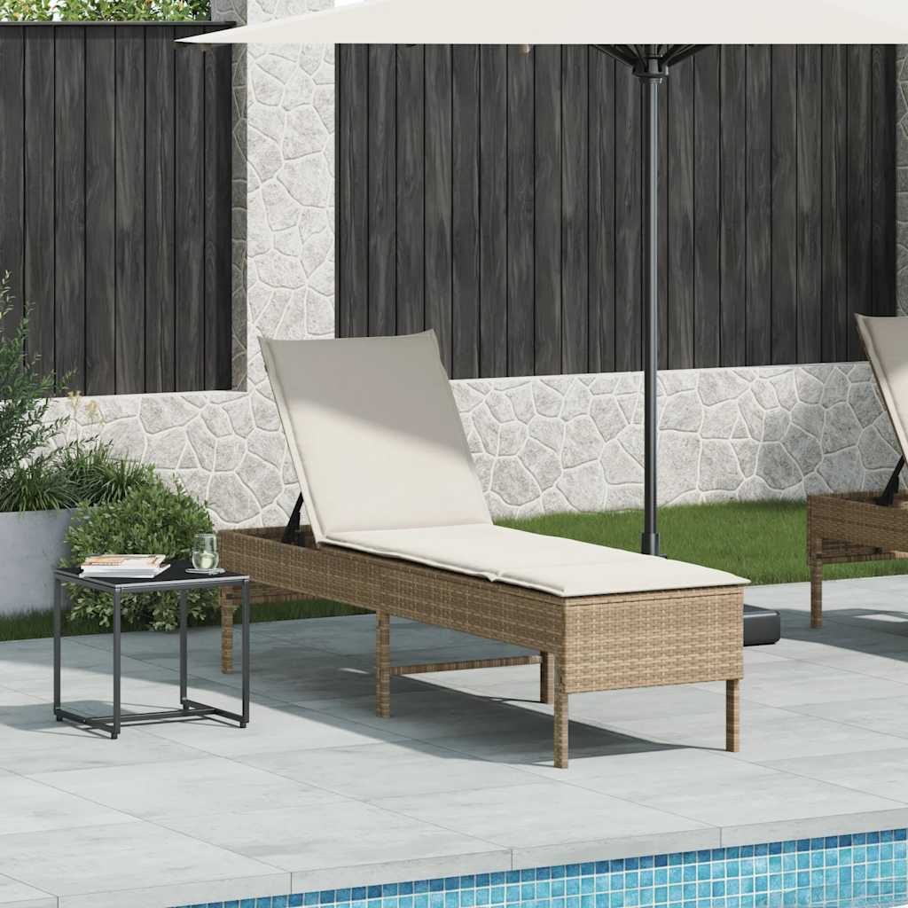 Chaise longue avec coussin beige 55x200x44 cm en résine tressée