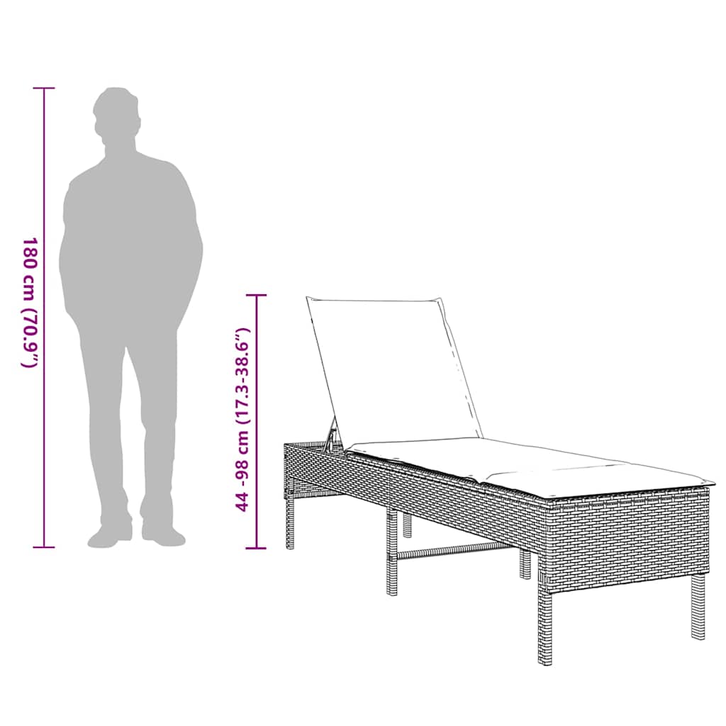 Chaise longue avec coussin beige 55x200x44 cm en résine tressée
