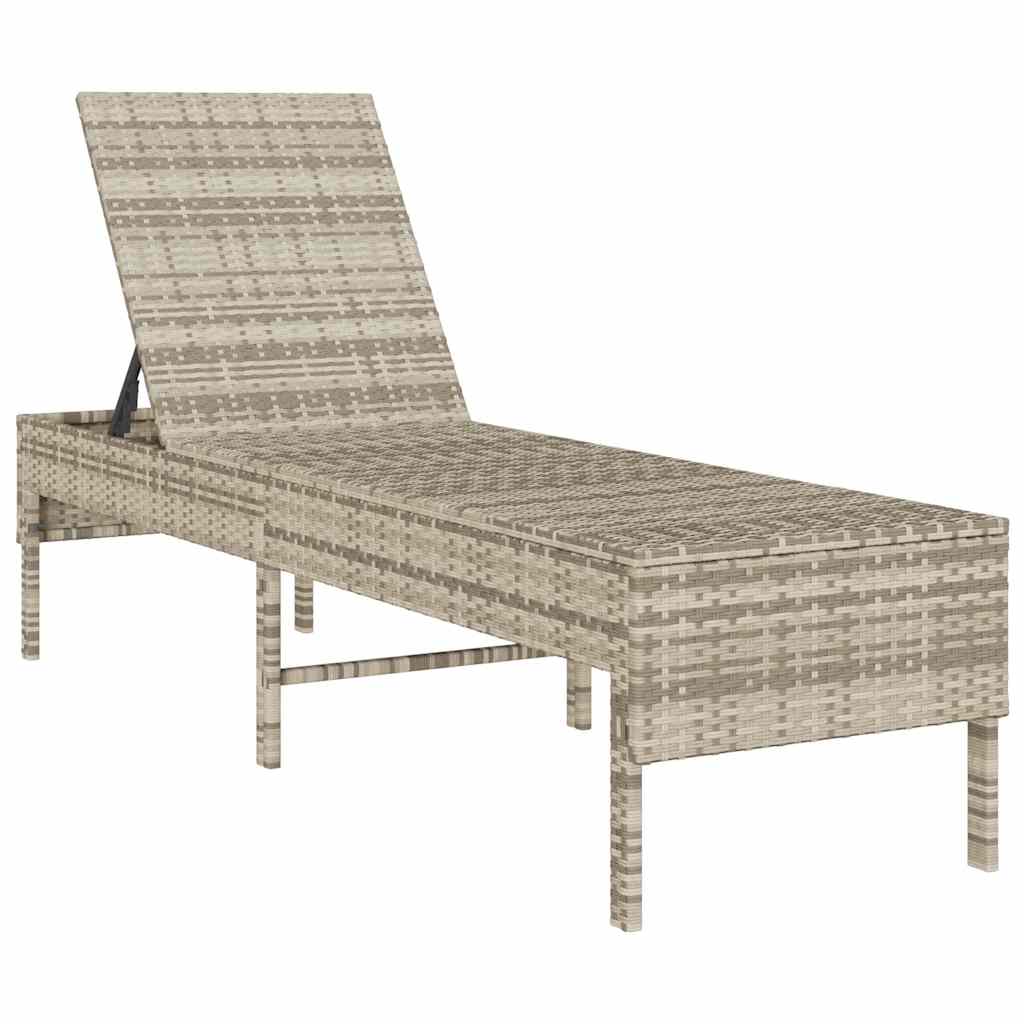 Chaise longue avec coussin gris clair 55x200x44 cm en résine tressée