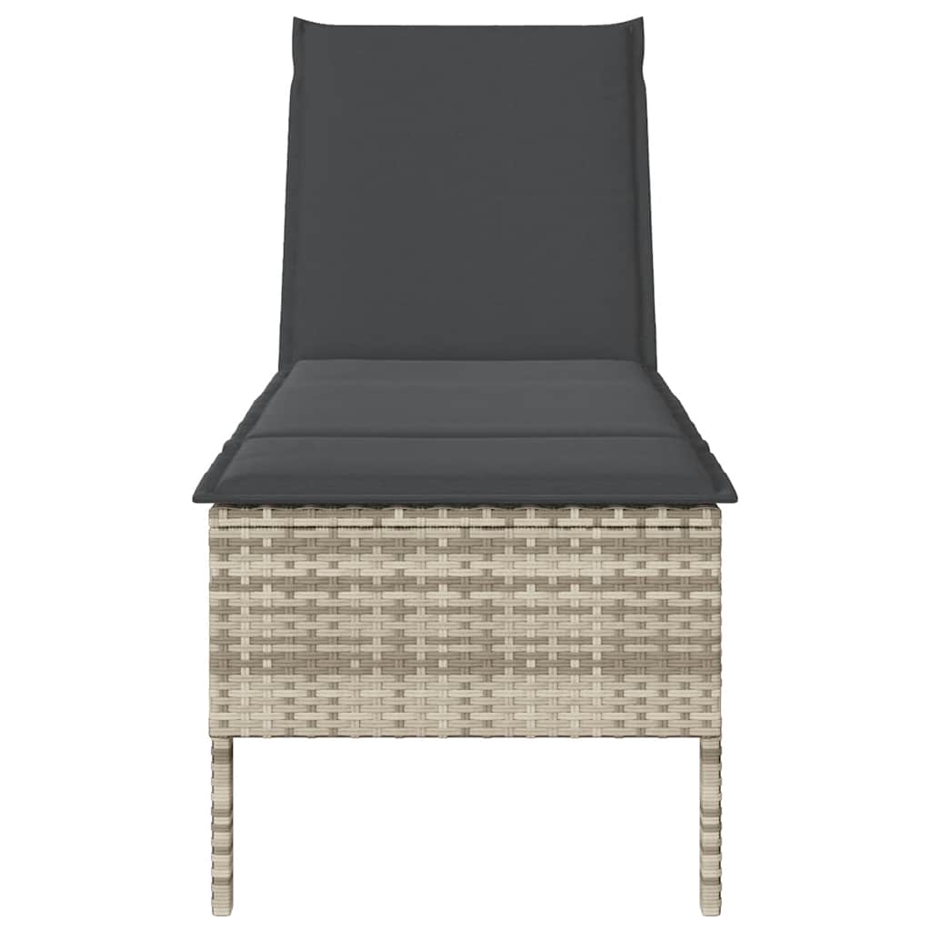 Chaise longue avec coussin gris clair 55x200x44 cm en résine tressée