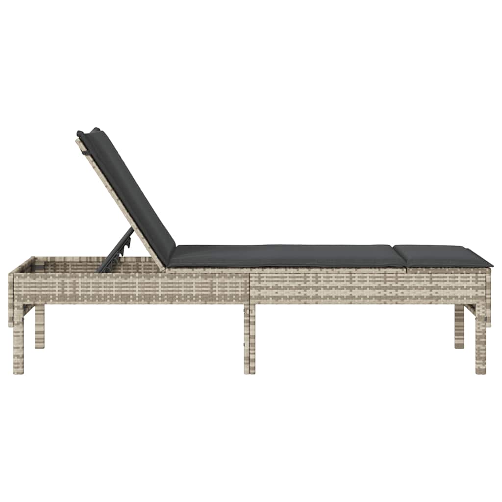 Chaise longue avec coussin gris clair 55x200x44 cm en résine tressée