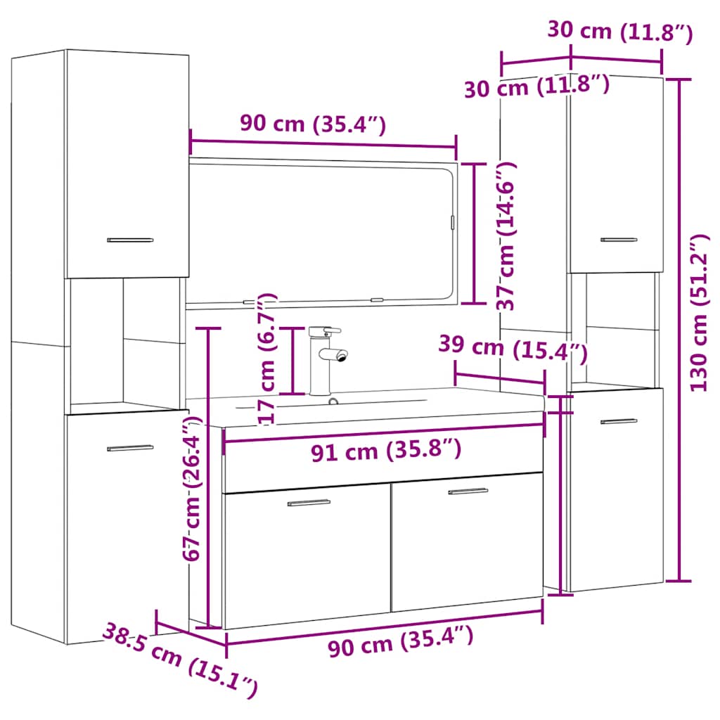 5-tlg. Badmöbel-Set Betongrau Holzwerkstoff