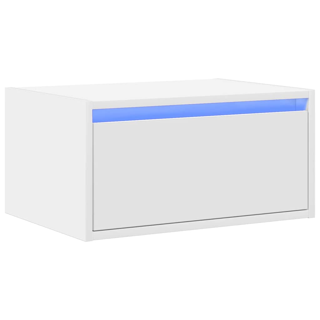 Wall Bedside Table with LED Lights White